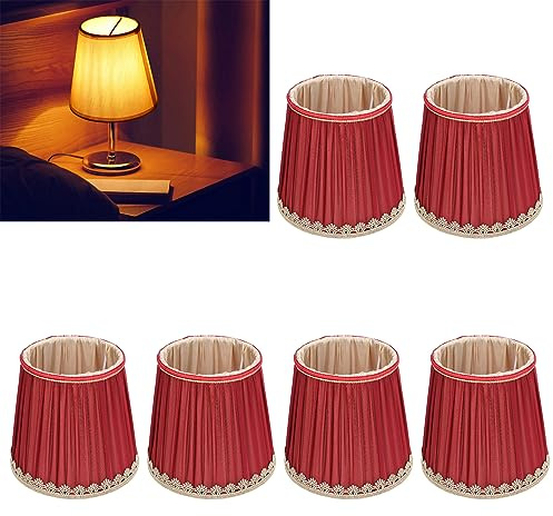 BestAlice - 6 Pantallas de Lámpara Pequeñas, Pantalla de Tela de Tela, Pantallas de Lámpara de Araña, Mini Pantalla de Lámpara con Clip, Pantalla de Tela de Vino Rojo Dorado, Pantalla Moderna para Lám