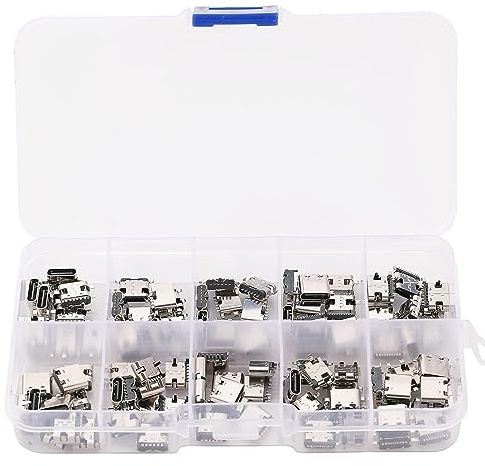 Harissess 100 Stücke Löten USB 3.1 Typ-C Buchsen Sortiment Kit,10 Modelle Typ-C Buchse-Anschlüsse Verwendung für Reparatursätze für Mobiltelefone und andere Produkte