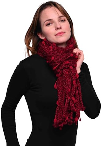 Basic Sense Écharpe d'hiver chaude en tricot épais avec pompon, Rouge, taille unique