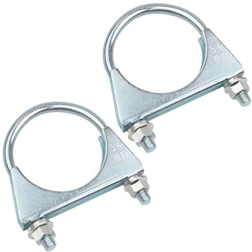 Yeepeo 2 Stück Bügelschelle, 54mm Auspuffschelle Verzinkter Stahl Rohrschellen Runde Rohrbügelschelle mit Mutter Platte U-Bolzen für Rohrverbindungen