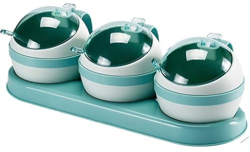 PIPONS Azucareros Juego De Recipientes De Plástico para Condimentos para Cocina, con Tapa De Cuchara, Recipiente para Condimentos para Cocina Ollas de Condimentos (Color : BLU, Size : 3Pieces)