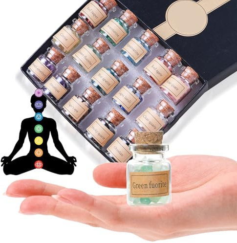 BeauFairy 15 Pezzi Mini Bottiglie di Cristalli Pietre Preziose, Bottiglia dei Desideri Reiki, Chip Pietre Curative, Pietre Burattate Quarzo Naturale, Meditazione, Rituale Bilanciamento Chakra