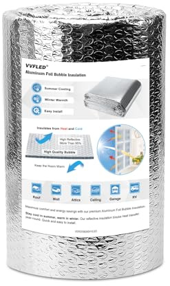 VVFLED 0.5mx3m Radiator Insulation Foil, Bubble Thermal Reflective Roll, Energy Saving Cuttable Bubble Wrap Aluminium Foil Sheet Radiant Barrier for Heat Reflector, Roofs, Wall, Floor Application, Van