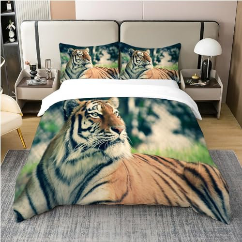 MAQUE Wilde Tiere BettwäSche Set Tiger BettwäSche 135x200, WendebettwäSche und Kissenbezug 80x80, Weiche & Angenehme & Atmungsaktive Mikrofaser BettwäSche-Sets mit ReißVerschluss