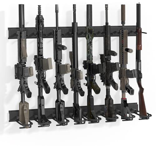 Upbci Gun Rack Wall Mount, Aluminium Alloy Gun Racks for Wall, Adjustable 4/8/12 Slot Indoor Gun Racks Securely Hold Shotguns Rifles Rack