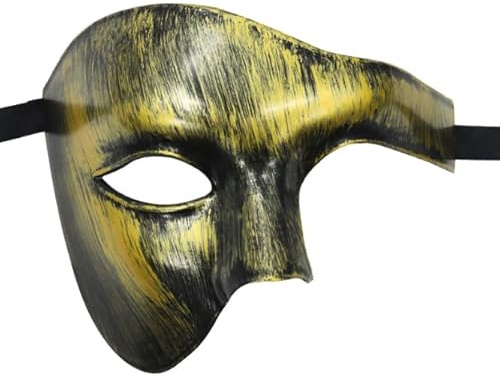 Losuya Demi-masque vénitien pour homme pour bal masqué et fête d'Halloween (doré)