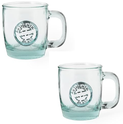 noTrash2003 2 vasos grandes de cerveza con asa, vasos de agua de cristal reciclado, fabricados en Europa, 400 ml, contenido para té helado, refrescos, cócteles, bebidas largas, sostenibles,