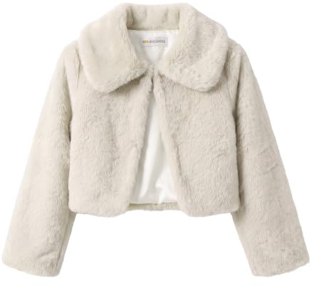 Bolerose Boléro Fille Fausse Fourrure Col Large | Doublure Satin, Fermeture Invisible, Manches Longues, Coupe Courte, Texture Duveteuse, 3-10 Ans, Pailleté ou Uni