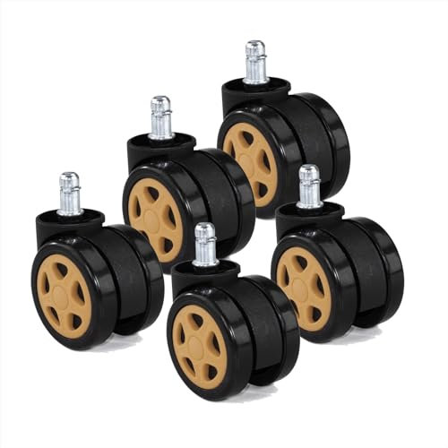 5 Pezzi Ruote Sedia Ufficio 11x22 mm per Sedie Gaming, Rotelle per Sedie Design a Doppia Ruota, Ruote di Ricambio Liscio e Silenzioso Sedia Ufficio, Facile Installazione senza Attrezzi