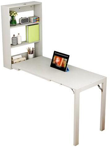 Wandmontierter ausklappbarer Schreibtisch mit Stauraum, platzsparend, wandelbarer Tisch für Home Office, multifunktionaler schwebender Schreibtisch für kleine Räume, keine Montage erforderlich (Col)