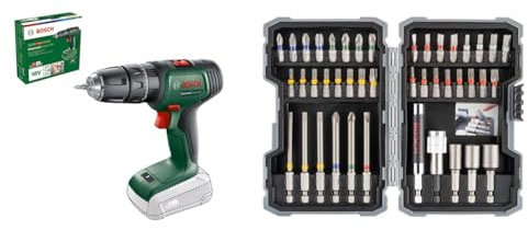 Bosch Home and Garden Cordless Combi Drill UniversalImpact 18 (Without Battery, 18 Volt System, in Carton Packaging) + 43-Piece Screwdriver Bit & Nutsetter Set (Drill Accessories)