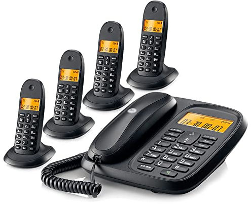 CAFIEDR Telefono Telefono Cordless + Telefono Fisso da Tavolo, con Blocco chiamate indesiderate, Display con Sfondo Bianco, Menu in Inglese, Chiamata in Vivavoce, Adatto per casa(Nero 4)