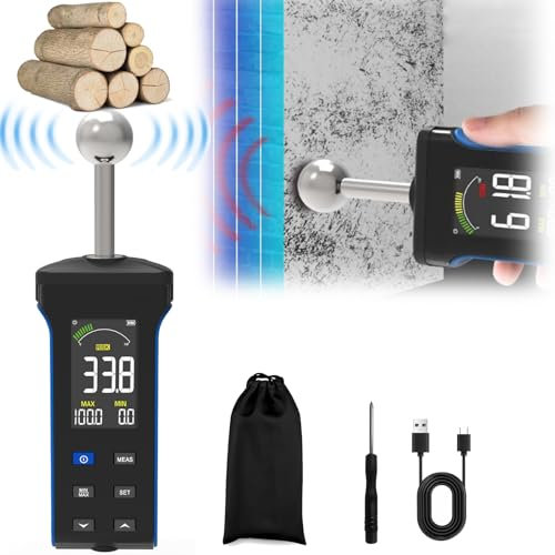 Feuchtigkeitsmessgerät, Feuchtigkeitsmessgerät Wände Wiederaufladbar Feuchtemessgerät Zerstörungsfrei Messung Wandfeuchtemessgerät Mauerwerk mit LCD & Akustischem Alarm für Wände Holz Putz 20-40mm