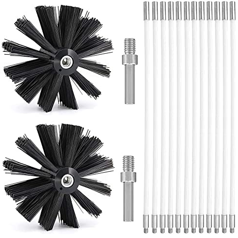 Kit de Ramonage, Kit Brosse Nettoyage Cheminée Ø125mm,Outil Nettoyage pour Cheminées avec 12 Tiges Flexibles de 410 mm et 2 TêTes de Brosse pour Cheminée,évent de Sécheuse,Tuyau d'égout,poêle à Bois