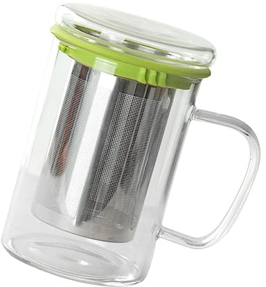 SECFOU Glass Tea Cup Stainless Steel Infuser and Lid for Tea Water Separation Heat Resistant for Home Office