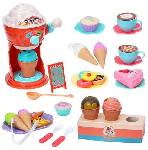 Arkyomi Ice Cream Maker Toys, Ice Cream Machine Toy, Pretend Playset with Food Accessories Role Play Game Kitchen Toys Gifts for Boys and Girls