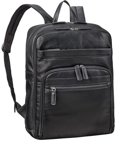 STILORD Quinten elegant läder laptopryggsäck 16 tum herrryggsäck stor dam arbetsryggsäck vintage äkta läder premium ryggsäck för kontor arbete resor läderryggsäck, svart, L