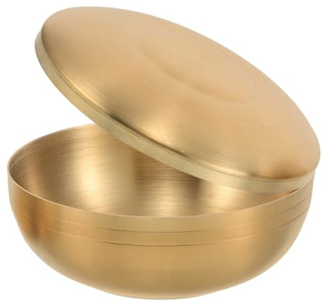 BESTonZON Ciotola Coreana con Coperchio in Acciaio Inox 304, Monostrato | Scuola e Altri Contesti, per Riso e Condimenti, Colore Oro, Facile da Trasportare e Riporre