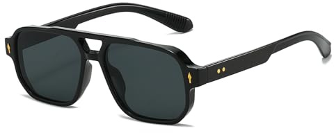 LJCZKA Retro Pilot Sonnenbrille Damen Herren Quadratisch Sonnenbrille 70er Jahre Klassisch Doppelsteg Brille mit UV400 Schutz