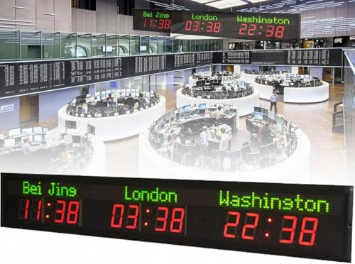 Orologio Con Fuso Orario Mondiale a 3/4/5/6 Città, Orologio Mondiale a LED, 5 Livelli Di Regolazione Della Luminosità, Orologio Da Parete Digitale Con Più Fusi Orari, Città Modificabile,3time