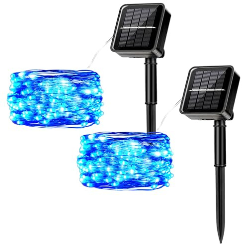 MUXIJIA 2 Stück Solar-Lichterketten für den Außenbereich, 12M / 40Ft 100 LEDS-wasserdichte Lichterketten 8-Modus-Solar-Lichterketten zum Dekorieren von Garten, Terrasse, Hof, Party (Blau)