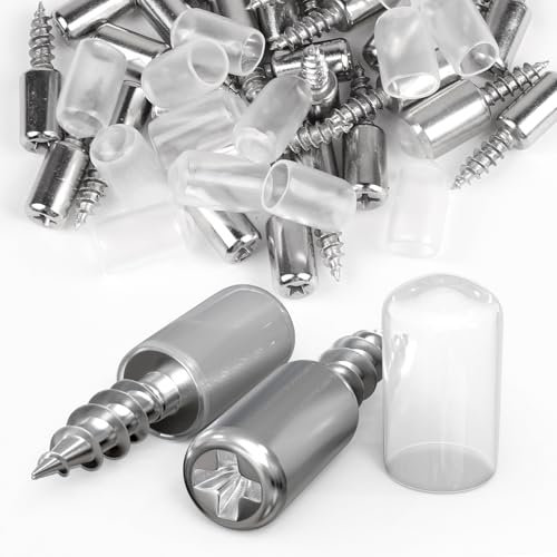 EFUTURETIME 120 × Perni di Supporti ø7.3 mm con Protezione in Gomma Trasparente, Supporto Pioli Staffa con Vite Autofilettante M4, Staffe per Scaffali per Scaffale di Armadio, Supporta Fino a 20 kg