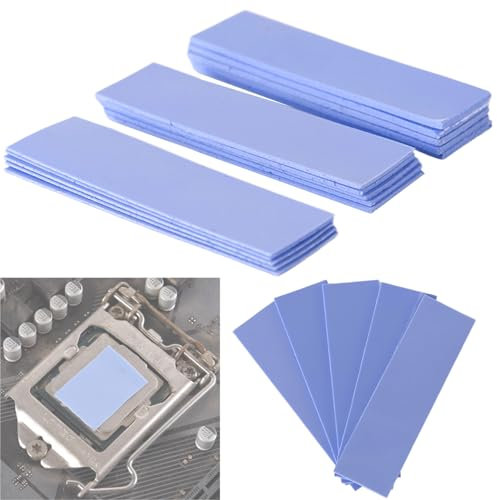 Ezranova 15 Pcs Assorted Thickness 0.5 1.0 1.5 mm Thermal Conductive Silicone Pads Reusable Thermal Conductive Silicone Pad, 6.0 W/mk Thermal Conductivity, for SSD CPU GPU LED IC Chipset Cooling