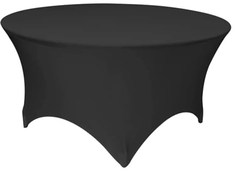 Stoff-Kollektion - Stretch Tischhusse für runde Tische bis 180cm – Elastische Tischüberzüge aus Polyester & Stretch mit Gummifußtaschen – Perfekt für Hochzeit, Event & Gastronomie - Schwarz
