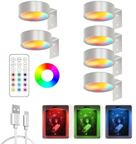 Magnetisches Mallicht Mit 13 Beleuchtungsmodi, Magnetische LED Bilderleuchte, Bilderleuchte Kabellos Mit Fernbedienung Und Timer, für Bilder Dartboard Fotorahmen Portrait (Weiß-13-Farben, 6Pcs)
