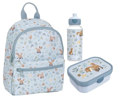 Little Dutch Set Rucksack & Brotdose & Trinkflasche Pop-up für Kinder blau - Forest Friends