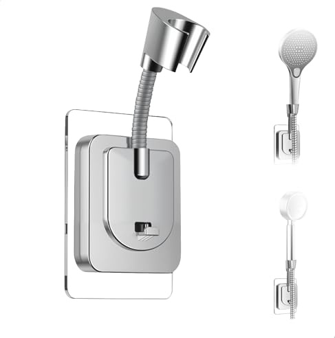 2 Support Douche sans Perçage, Accroche Pommeau de Douche Réglable avec Adaptateur en Silicone, Montage en Quelques Secondes, Support Résistant à la Porte Pommeau de Douche