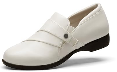 DREAM PAIRS Mocasines para mujer, cómodos y elegantes, para negocios, informales, trabajo, oficina, mocasines de piel sintética, puntera redonda con soporte de arco, Blanco, 8