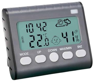 EUROtops 7in1 Mini-Wetterstation, digitales Thermometer, Hygrometer | Mit Wettervorhersage, Temperatur und Luftfeuchtigkeit, Tischuhr mit Datum, kompakt