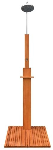 Doccia esterna in legno di eucalipto e acciaio – Doccia esterna per piscina e giardino – Legno duro naturale rivestito di olio & acciaio inossidabile – Durevole e resistente alle intemperie