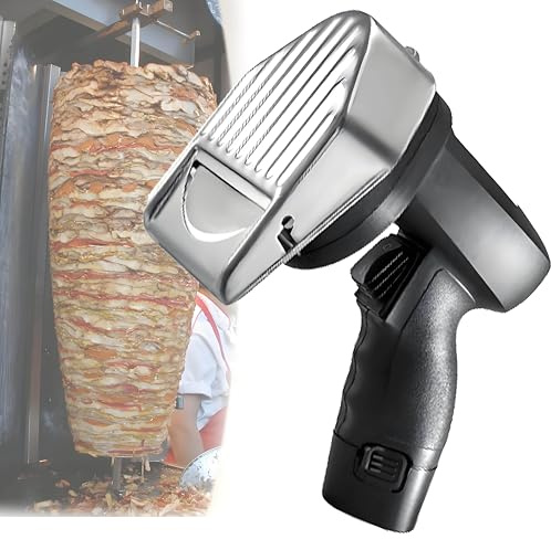 PioMue Affettatrice elettrica per Carne, Coltello per Kebab di qualità Commerciale, 80 W, 2 Lame, per Barbecue da Ristorante Wireless