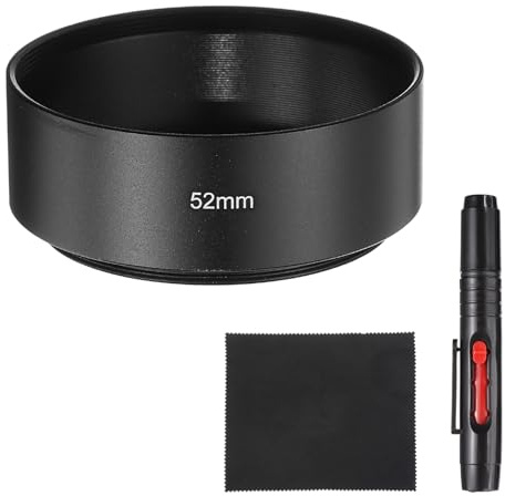 PATIKIL Paraluce Per Obiettivo, 52mm Montaggio Medio Standard Filettato Tappo Fotocamera Metallo Con Panno Di Pulizia E Penna Di Pulizia, Nero