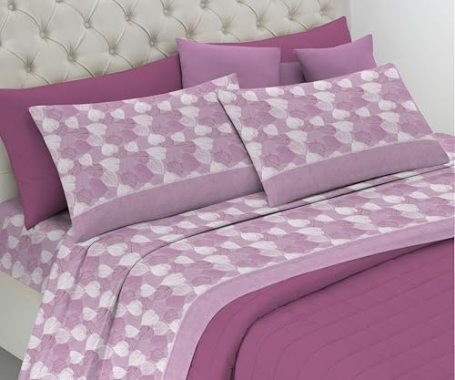 Riad Arredo Set Completo Letto in Flanella 100% Caldo Cotone Antipalline - Completo Lenzuola Morbide - Made In Italy (Foglie Rosa, Matrimoniale)