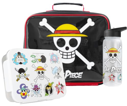 Get Trend One Piece Sac Isotherme Repas Enfant Set, 3 Pièces Lunch Bag Isotherme 5L, Bento Boite Repas 2L et BPA Gourde avec Paille 640 ml, pour École ou Pique Nique, Cadeau Enfant (Multi One Piece)