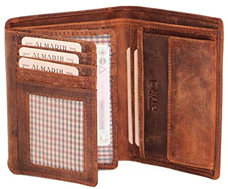 ALMADIH Leder Portemonnaie Herren RFID Schutz 17 Kartenfächer Premium Rindsleder in Geschenkbox (P2H-BV) Herren Börse Geldbörse Hochformat Geldbeutel Portmonee Brieftasche Unisex (P2H Vintage)