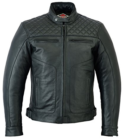 Texpeed Motorrad lederjacke herren mit protektoren - Leder mit Rautensteppung - Motorrad Mit Original Biker Rüstung (EN 1621-1) Schutz Schwarz - XL