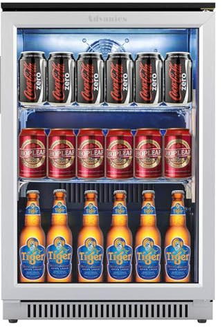 Advanics 20IN Beverage Refrigerator with Glass Door-120 Can Built in Under Counter Fridge & Freestanding,Ideal for Soda,Beer Drink Cooler