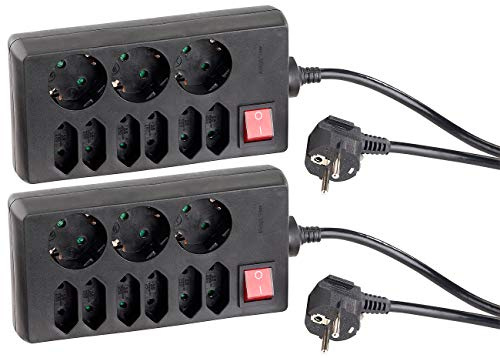 revolt Mehrfachstecker-Leiste: 2er Pack 9-Fach-Steckdosenleiste mit beleuchtetem Netzschalter, (Mehrzweck-Steckdosenleisten, Stromleiste für Stecker, Schuko, Verlängerungskabel)