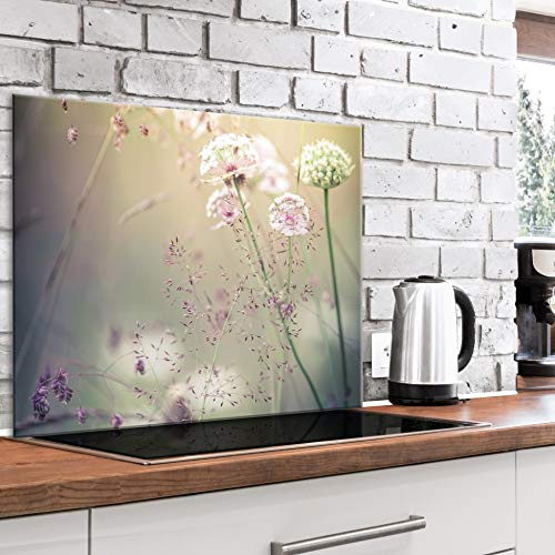 murando Glass Splashback for Kitchen Backsplash Cooker Protector | Tempered Glass Decorative Wall Art Panel Heat Resistant Graphic 80x60 cm / 32x24 Dandelion Nature Meadow Grass