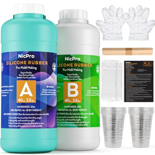 Nicpro Silikonformen-Set, 2.3 kg, Jadegrün, 3D-Silikon-Gummi-Formenherstellung, stark und lebensmittelecht zum Gießen von Harz, Seife, Kerzen, Ton, DIY-Silikonformen mit Handschuhen, Tassen, Handbuch