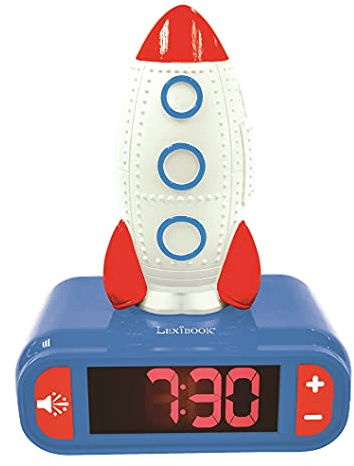 LEXIBOOK, Rocket, Nightlight alarm clock, Sounds and Melodies, LCD Backlit screen, Luminous, Snooze, Blue, RL800SPC