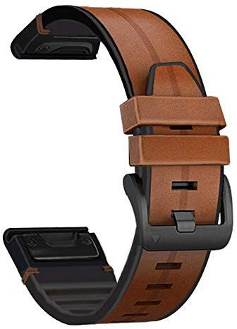 YOOSIDE Armband för Garmin epix Pro 47 mm/Fenix 5/Fenix 6/Fenix 7, äkta läder + silikon ersättningsarmband svettbeständigt QuickFit 22 mm klockarmband för EPIX 2, Approach S62/S60, Instinct 2 (brun)