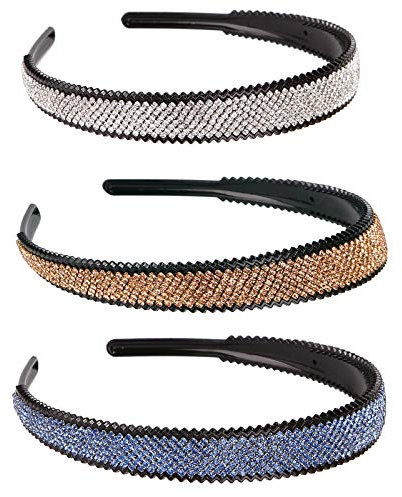 3 Piezas Diademas de Diamante de Imitación, Diadema Rígida Antideslizante para Mujer, para la Vida Cotidiana, Boda, Fiesta (Champán, Blanco, Azul cielo)