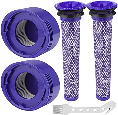 Dyson V8/V7 Filtre de Rechange Lavable Absolu et Animal, 2 Post-Filtres HEPA, 2 Pré-Filtres avec Outil de Nettoyage