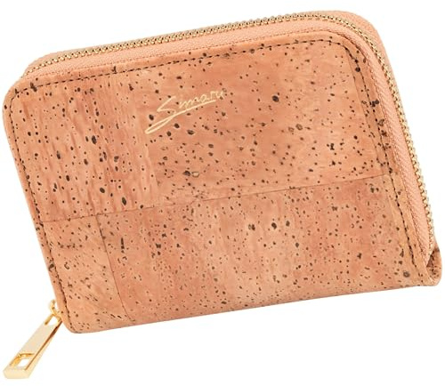 Simaru Kleine vegane Damen-Geldbörse aus nachhaltigem Kork - Langlebiges und robustes Portemonnaie mit RFID-Schutz und Reißverschluss