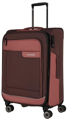 Travelite 4-Rad Koffer Größe M Weichschale aus recyceltem Material, Gepäck Serie VIIA: Trolley mit Dehnfalte + Kantenschutz, 67 cm, 70-80 Liter